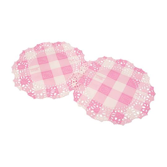 Hello Kitty® 4" Pink Checkered Paper Doilies, 8ct.